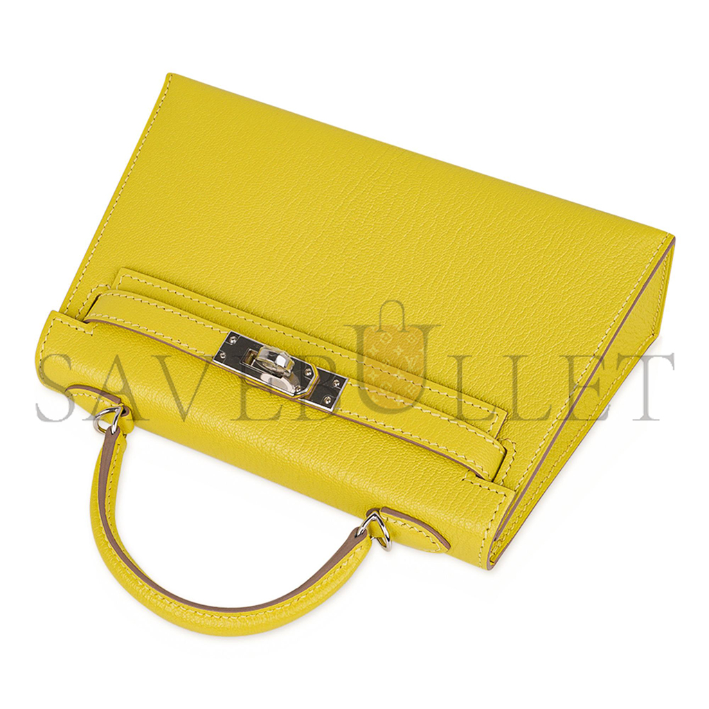 H**mes master mini kelly ii lime chevre leather palladium hardware (19*12*5.5cm)
